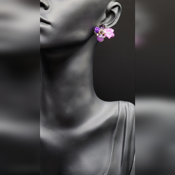 Purple Floral Crystal Stud Earrings | Elegant Bloom Design - Picture 6 of 8